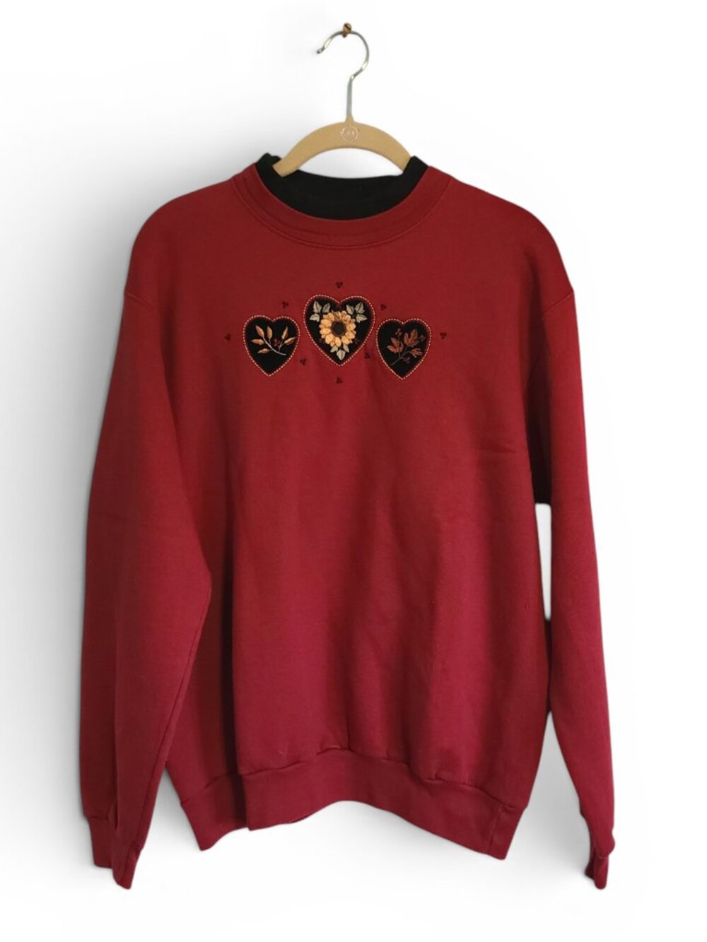 VIntage 90s Cottagecore Grandma Pullover Crew Neck Sweatshirt Sunflower Hearts